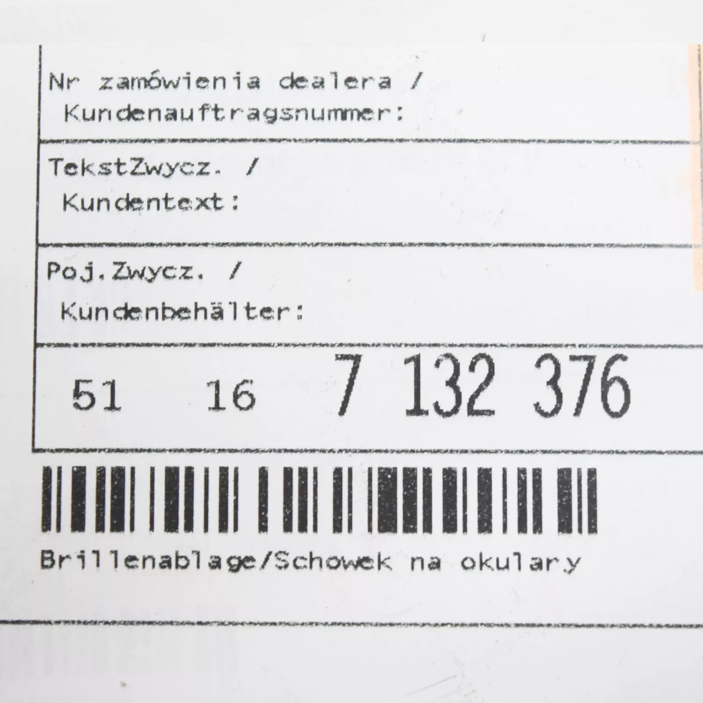 NEW BMW 3 E90 STORAGE TRAY FOR GLASSES 51167132376 7132376 2008 ORIGINAL