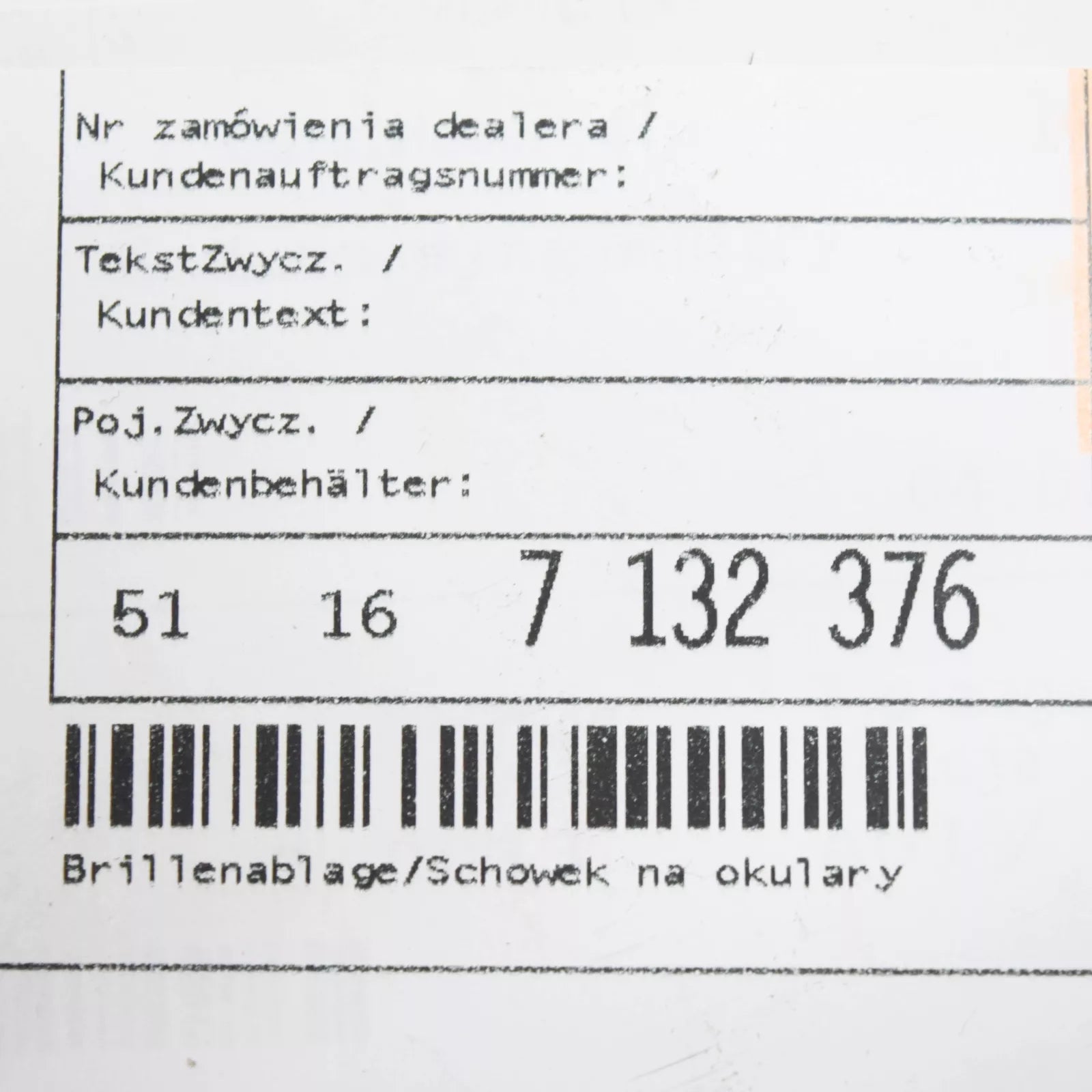 NEW BMW 3 E90 STORAGE TRAY FOR GLASSES 51167132376 7132376 2008 ORIGINAL