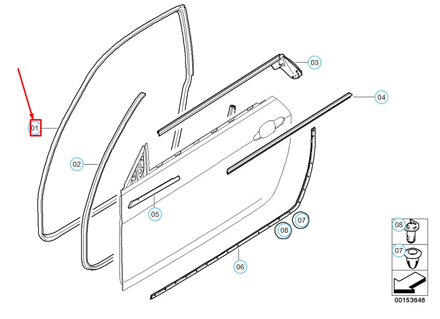 NEW BMW 1 E81 FRONT LEFT DOOR WEATHERSTRIP SEAL 51767054027  ORIGINAL