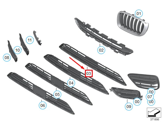 NEW BMW X4 F26 M FRONT CENTER LOWER OPEN GRILLE 51117338475 7338475 ORIGINAL