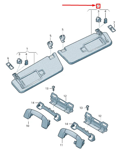 NEW VOLKSWAGEN GOLF 5G MK7 RIGHT SIDE SUN VISOR 5G0857552CL3H8 ORIGINAL