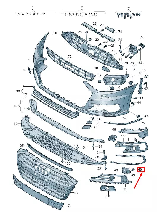 NEW AUDI A8 4N FRONT LEFT BUMPER GRILLE FRAME 4N0853321C2ZZ