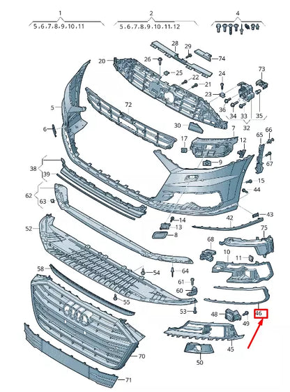 NEW AUDI A8 4N FRONT LEFT BUMPER GRILLE FRAME 4N0853321C2ZZ