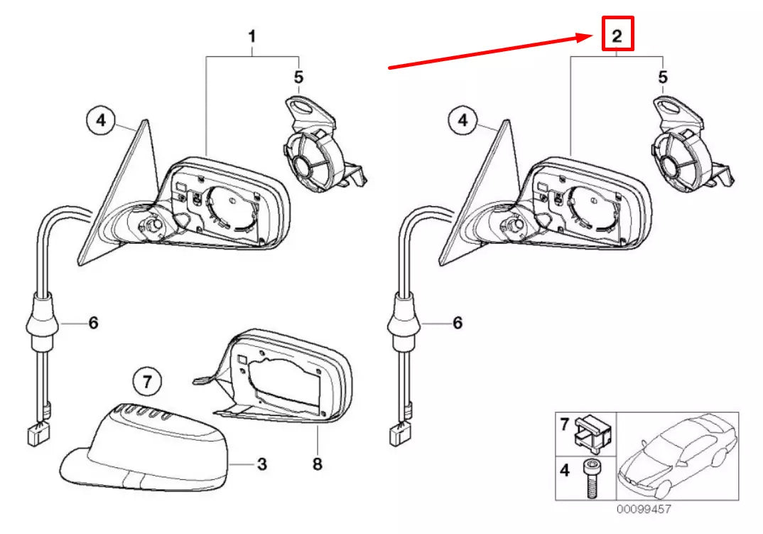 NEW BMW 3 E46 FRONT RIGHT DOOR WING MIRROR 7890484 51167890484 ORIGINAL