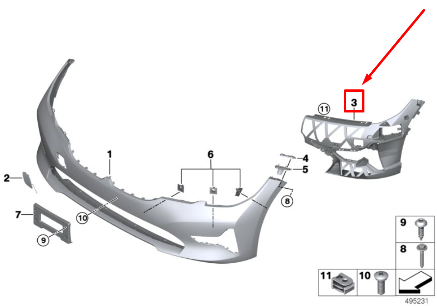 new bmw 3 g20 front left bumper cover support rail 7422247 51117422247 original