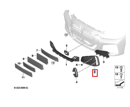 NEW BMW 4 COUPE G22 FRONT BUMPER OPEN RIGHT GRILLE 51118077066 ORIGINAL