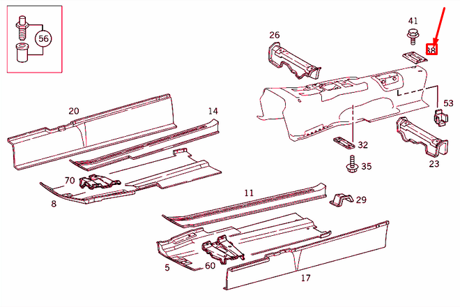 NEW MB SLK R170 FRONT FLOOR TRANSMISSION TUNNEL END PIECE A1706190035 ORIGINAL