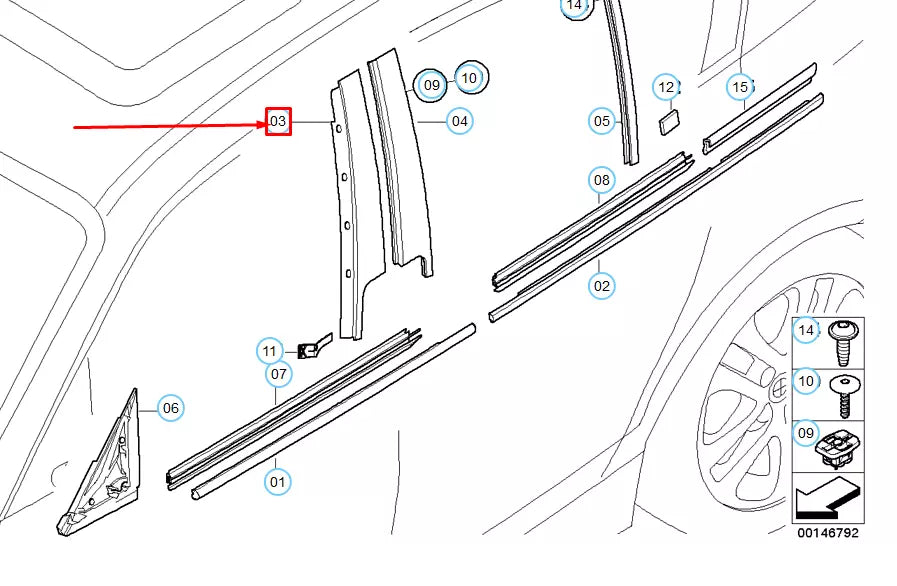 NEW BMW 1 E87 FRONT LEFT DOOR B-PILLAR WINDOW FRAME FINISHER 51337068099