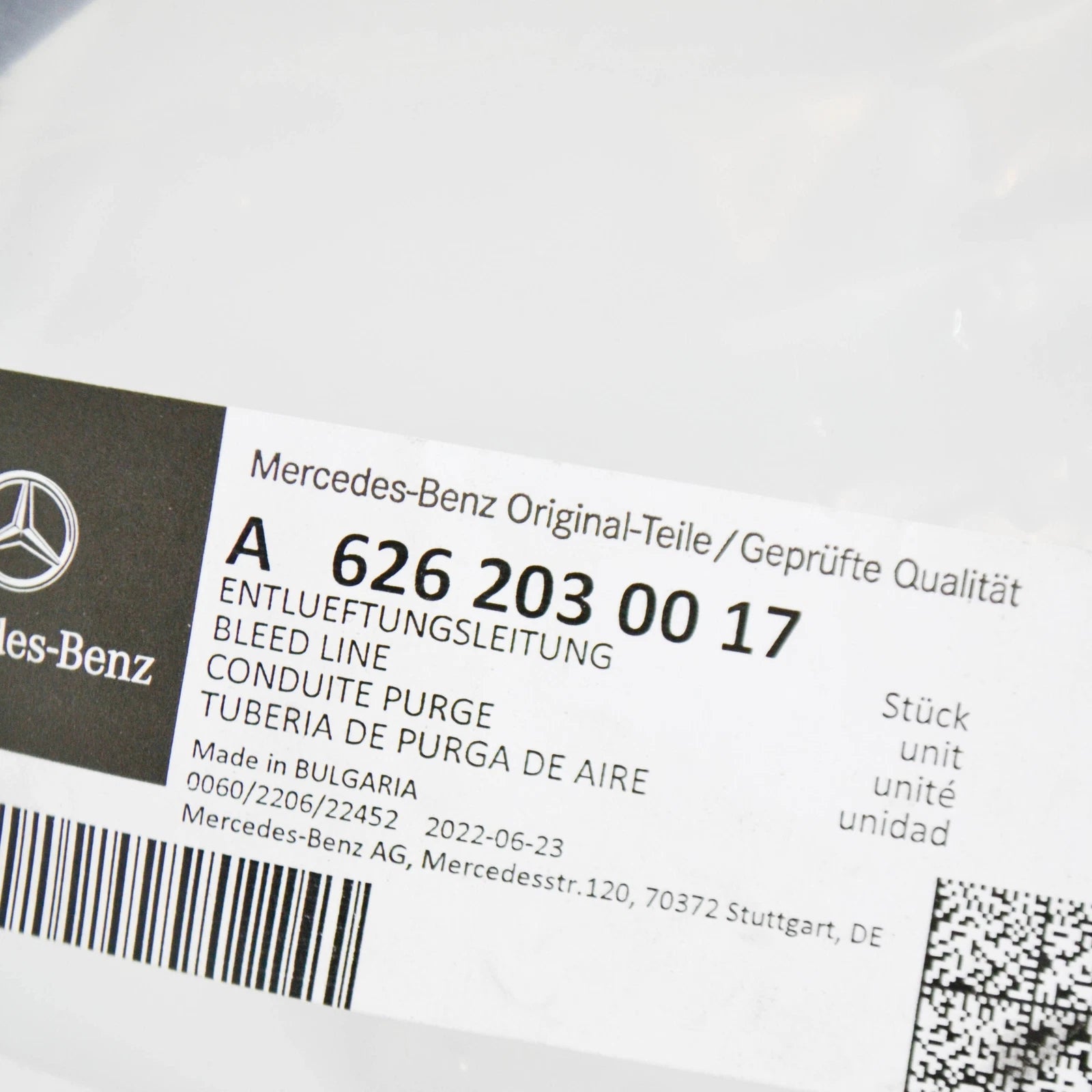 NEW MB C W205 COOLER TO CONNECTING POINT BLEED LINE A6262030017 ORIGINAL