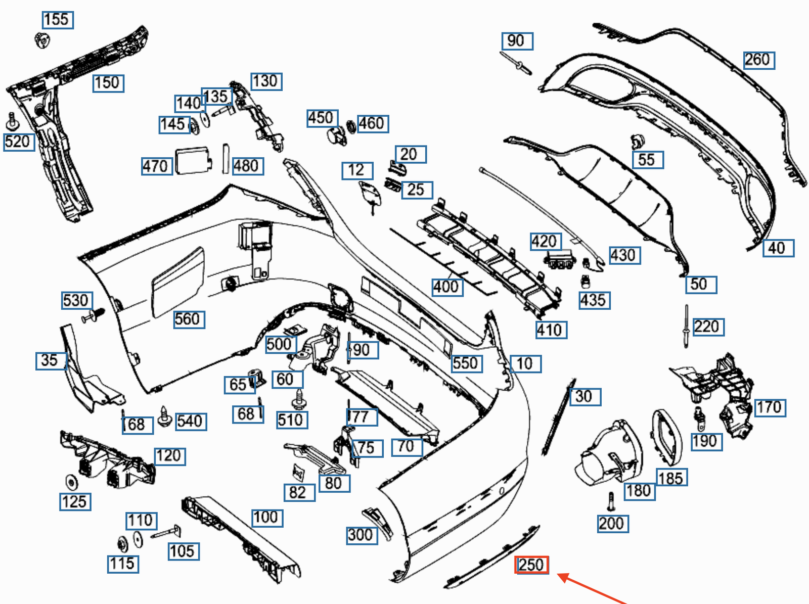 NEW MERCEDES-BENZ C W205 RIGHT REAR BUMPER CHROME TRIM A2058850621 ORIGINAL
