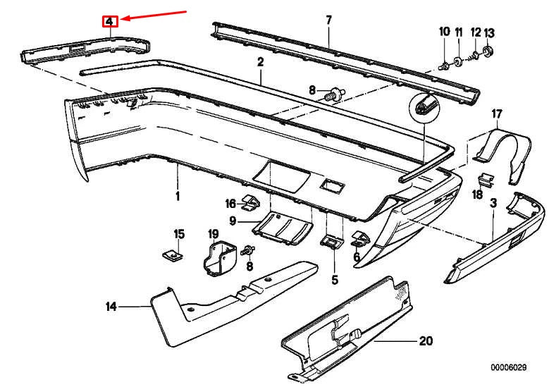 NEW BMW 5 E34 REAR BUMPER RIGHT RUBBER STRIP 51121944434 ORIGINAL