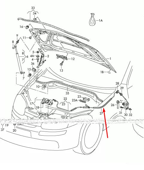 NEW VOLKSWAGEN GOLF MK5 BONNET HOOD RELEASE CABLE LHD 1K1823535A
