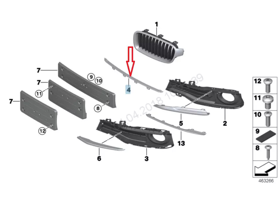 NEW BMW 3 F30 FRONT BUMPER CENTER FINISHER ROD 51117396831 7396831 2016 ORIGINAL