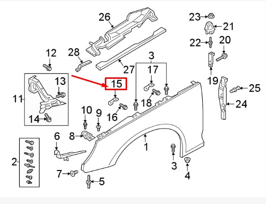 NEW AUDI A4 B9 FRONT RIGHT FENDER CENTER BRACKET 8W0821470 ORIGINAL