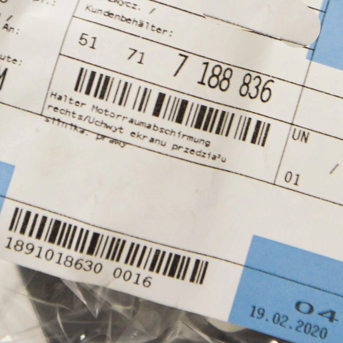 NEW BMW 3 G20 FRONT RIGHT FENDER BRACKET 41008494436 ORIGINAL