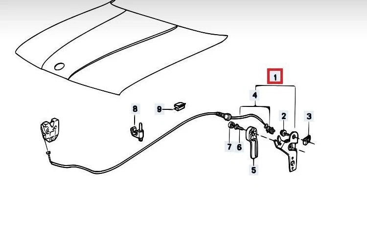 NEW BMW 5 E34 ENGINE HOOD RELEASE CABLE LHD 51231928621 ORIGINAL