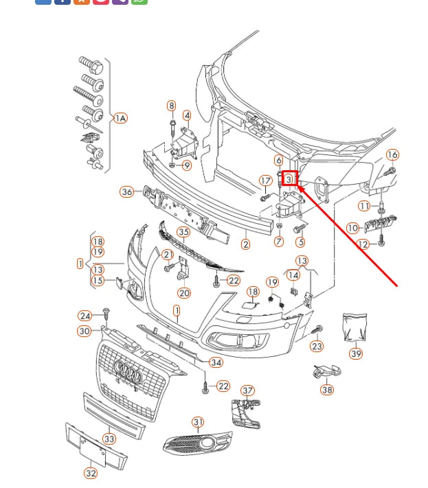 NEW AUDI A3 8P FRONT BUMPER LEFT IMPACT SHOCK ABSORBER 8P0807133C ORIGINAL
