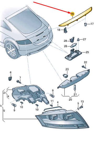 NEW AUDI TT 8J REAR ADDITIONAL STOP LAMP LIGHT 8J0945097 ORIGINAL