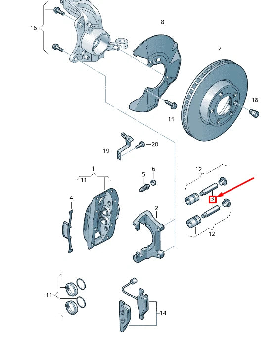 NEW VW TRANSPORTER VI T6 FRONT CALIPER GUIDE PIN 7E0615143 ORIGINAL