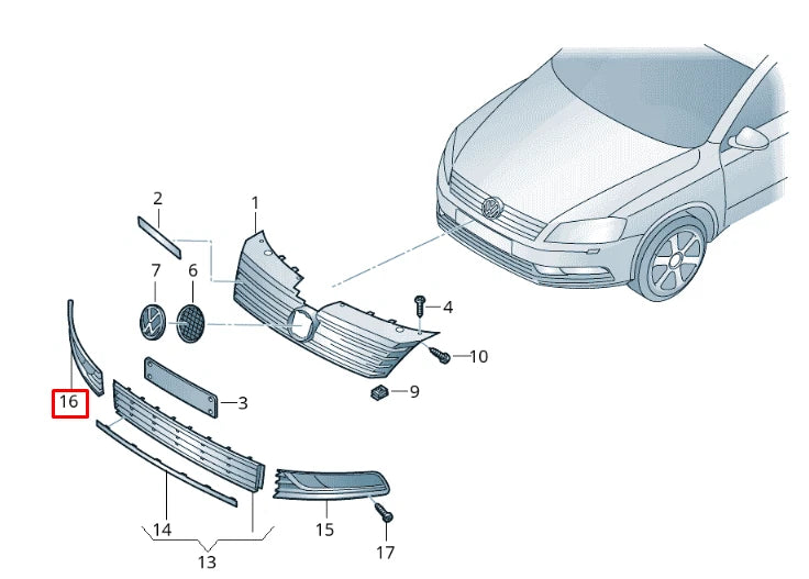 NEW VOLKSWAGEN PASSAT B8 FRONT BUMPER RIGHT GRILLE 3AA854662B9B9 ORIGINAL