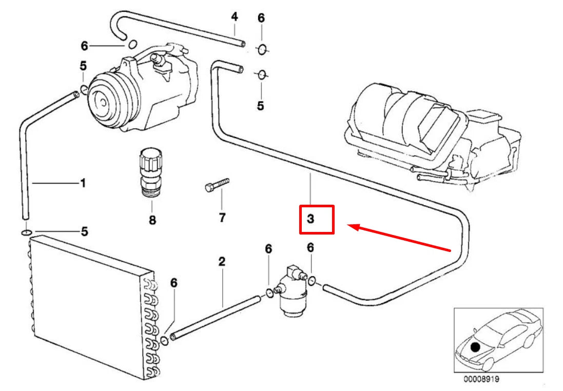 NEW BMW 7 E38 A/C HOSE 8372987 64538372987 ORIGINAL