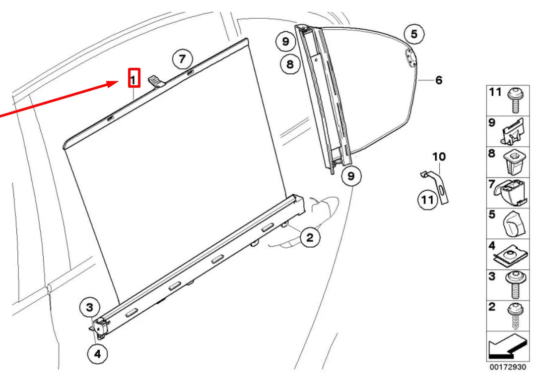 NEW BMW 5 E60 REAR RIGHT DOOR SUN BLIND 9122638 51359122638 ORIGINAL