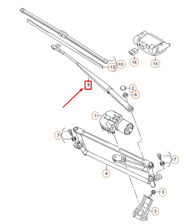 NEW VW JETTA A5 FRONT RIGHT AERO WIPER ARM LHD 1K5955410B03C ORIGINAL