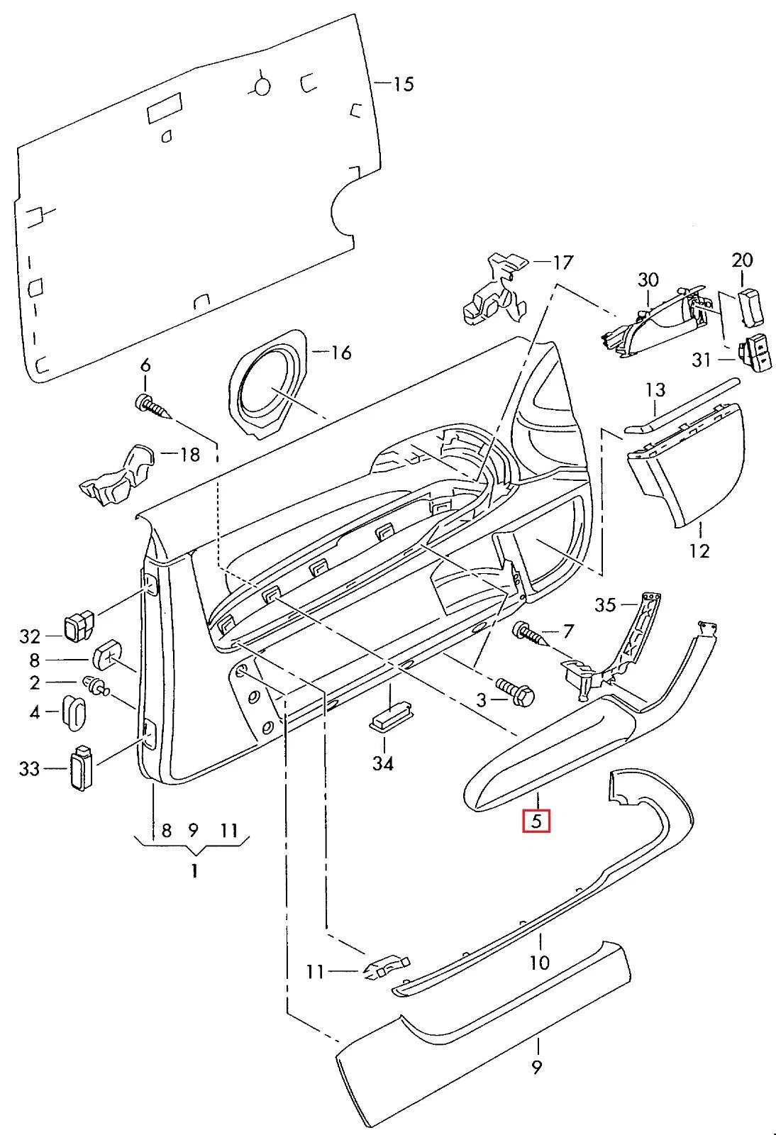 NEW AUDI A3 8P LEFT DOOR CARD PANEL ARMREST 8P386717324A 2009 ORIGINAL