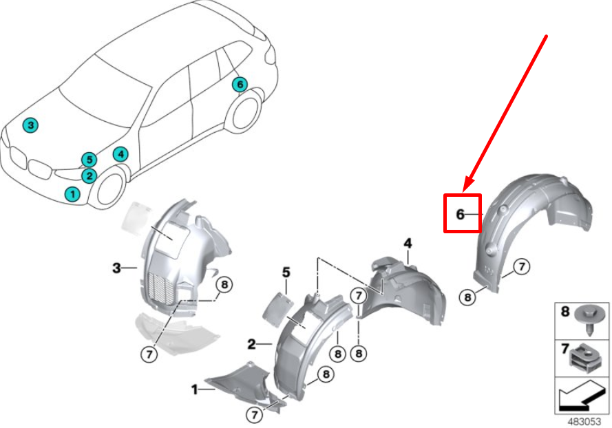 new bmw x4 g02, f98 rear left wheel housing cover 51717443105 7443105 original