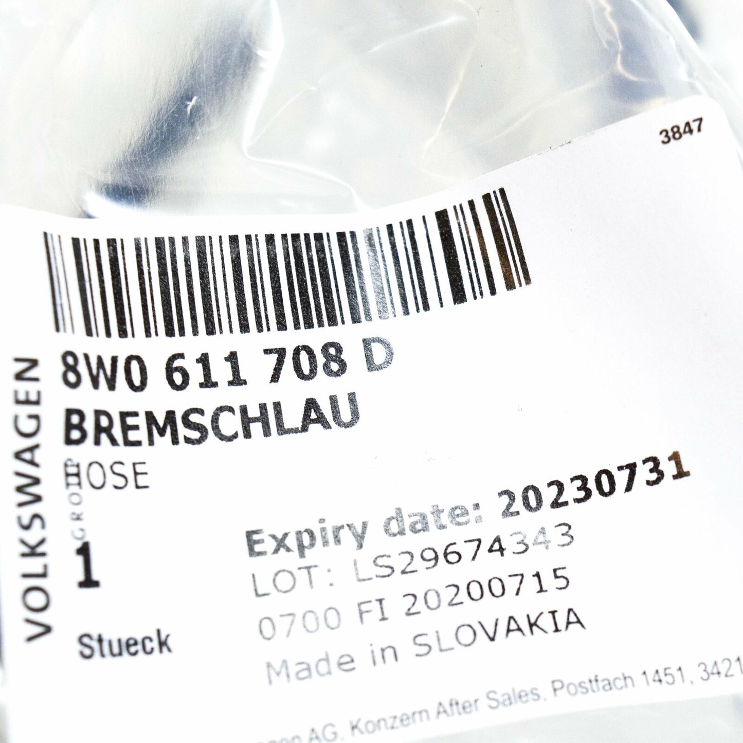 NEW AUDI A5 8W6 FRONT RIGHT SIDE BRAKE PIPE HOSE 8W0611708D ORIGINAL