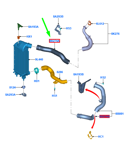 new ford ka mk2 intercooler upper hose 9s51-8b274-aa 1541414 original
