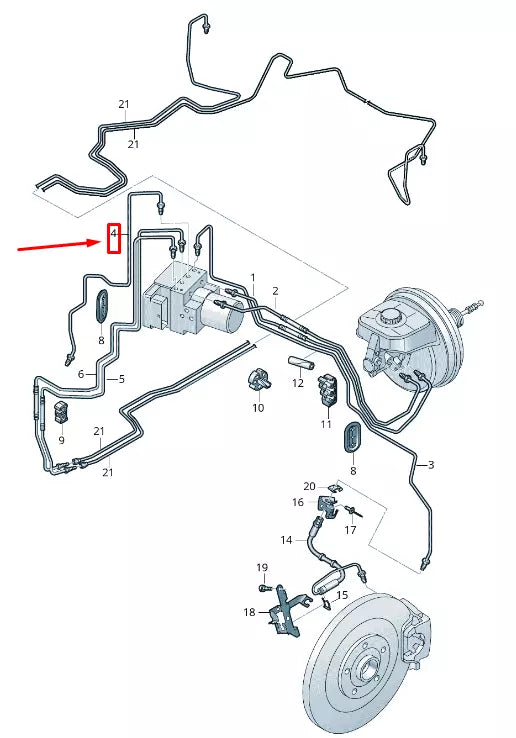 NEW AUDI A8 4N BRAKE PIPE FROM HYDRAULICS TO BRAKE HOSE RHD 4N2614724D
