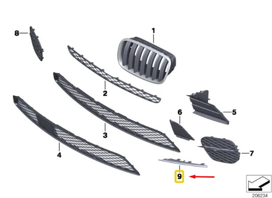 NEW BMW X5 E70 FRONT RIGHT GRILLE TRIM INSERT MOLDING 51118056786 ORIGINAL