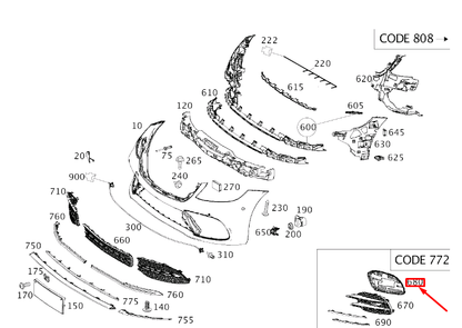 NEW MB S W222 FRONT BUMPER LEFT GRILLE BRACKET COVER A2228855001 ORIGINAL