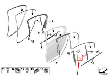 NEW BMW 5 G30 REAR LEFT DOOR B-PILLAR COLUMN EXTERIOR TRIM 51357390139 ORIGINAL