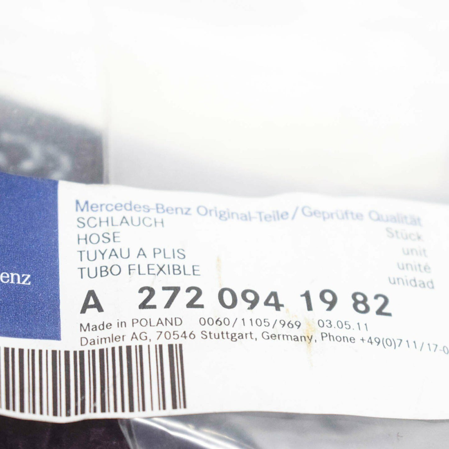 NEW MERCEDES-BENZ SLK R171 LEFT AIR INTAKE HOSE A2720941982 ORIGINAL