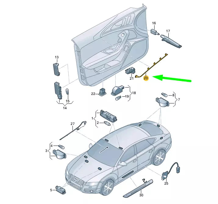 NEW AUDI A7 SPORTBACK 4G8 FRONT RIGHT DOOR LIGHT FIBRE 4G0919174 ORIGINAL