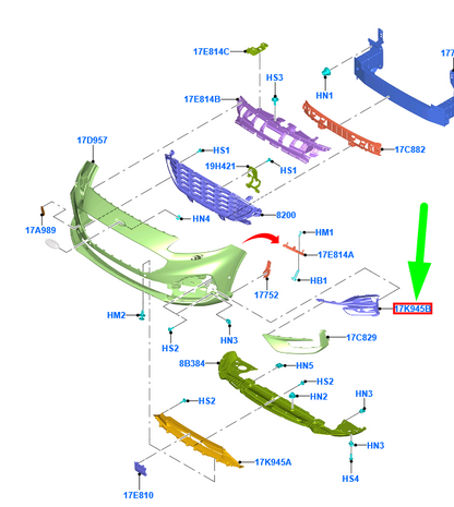 new ford kuga mk3 front bumper right grille 2498503 lv4b-17k946-se5uaw original