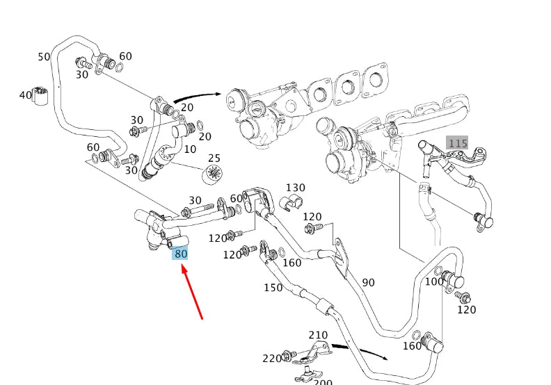 NEW MERCEDES-BENZ CLS C218 TURBO LEFT RETURN COOLANT LINE A2782001400 ORIGINAL