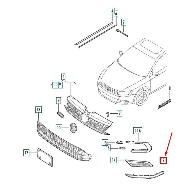 NEW VW JETTA A6 MK6 FRONT LEFT BUMPER GRILLE MOLDING GLI 5C68538959B9 ORIGINAL
