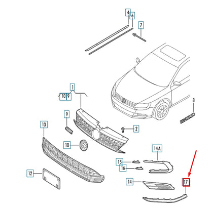 NEW VW JETTA A6 MK6 FRONT LEFT BUMPER GRILLE MOLDING GLI 5C68538959B9 ORIGINAL