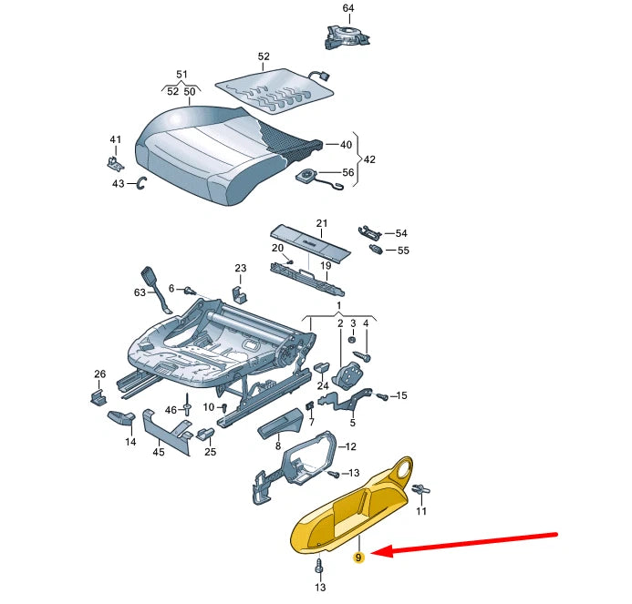 NEW VW GOLF MK8 FRONT RIGHT SEAT FRAME TRIM 5H0881318K4PK ORIGINAL
