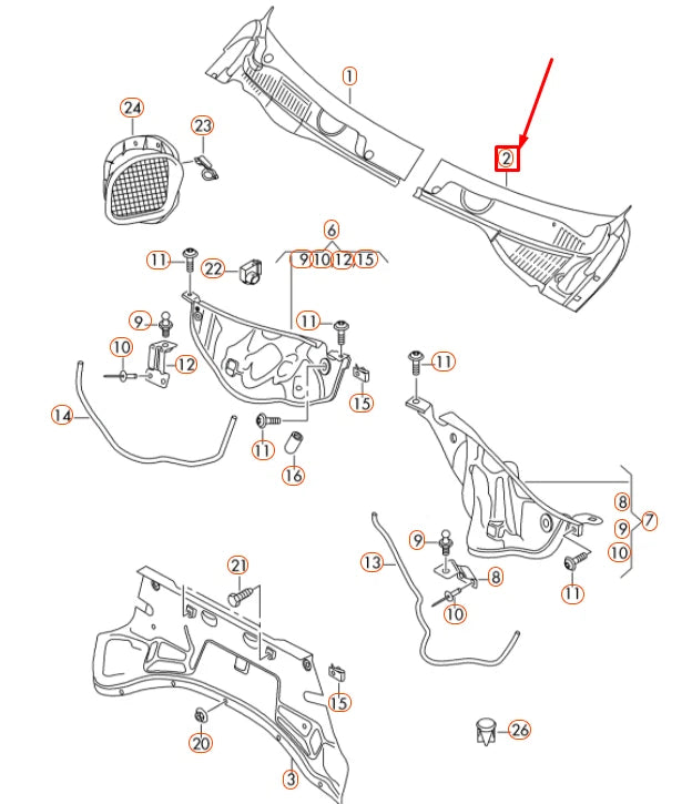 NEW VOLKSWAGEN TOUAREG 7P LEFT COWL WATER DEFLECTOR LHD 7P6819401B