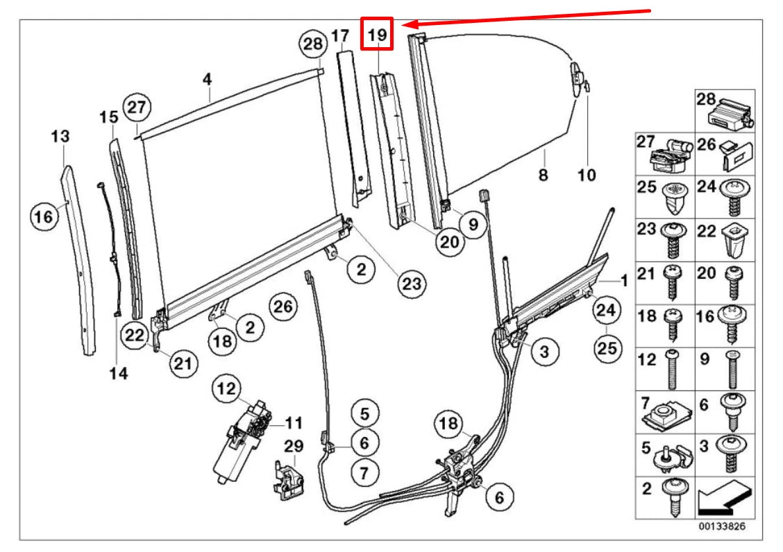 NEW BMW 7 E65 REAR RIGHT SUN BLIND ADAPTER 7013100 51167013100 ORIGINAL