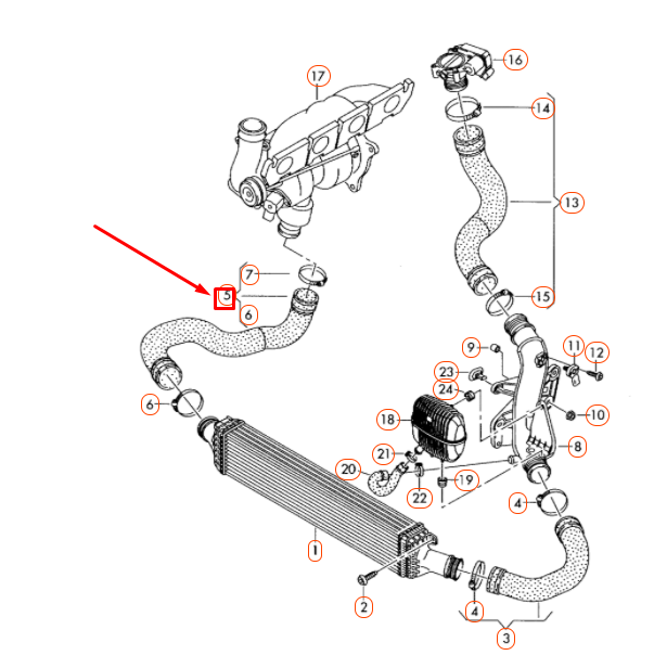 new audi q5 8r right charge air cooler pressure hose 8r0145790f original