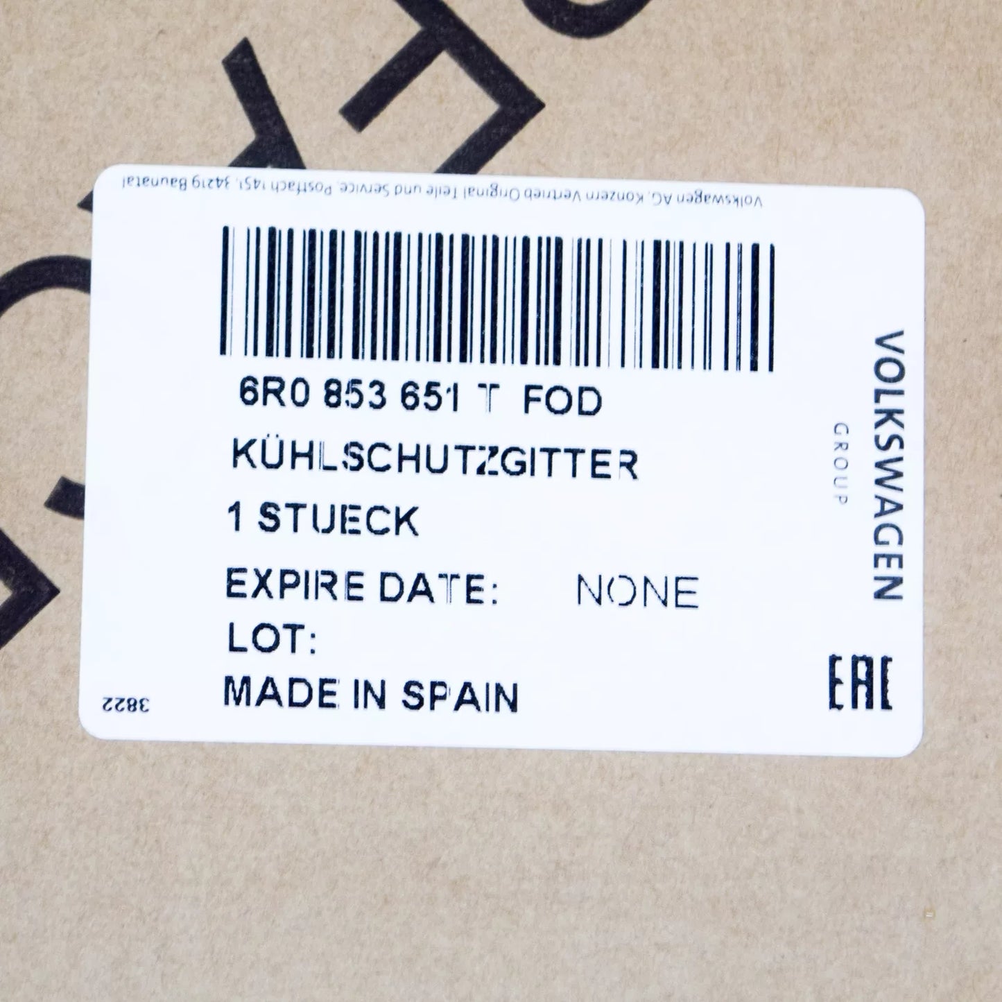 NEW VOLKSWAGEN POLO MK5 6R FRONT BUMPER RADIATOR GRILLE 6R0853651TFOD ORIGINAL