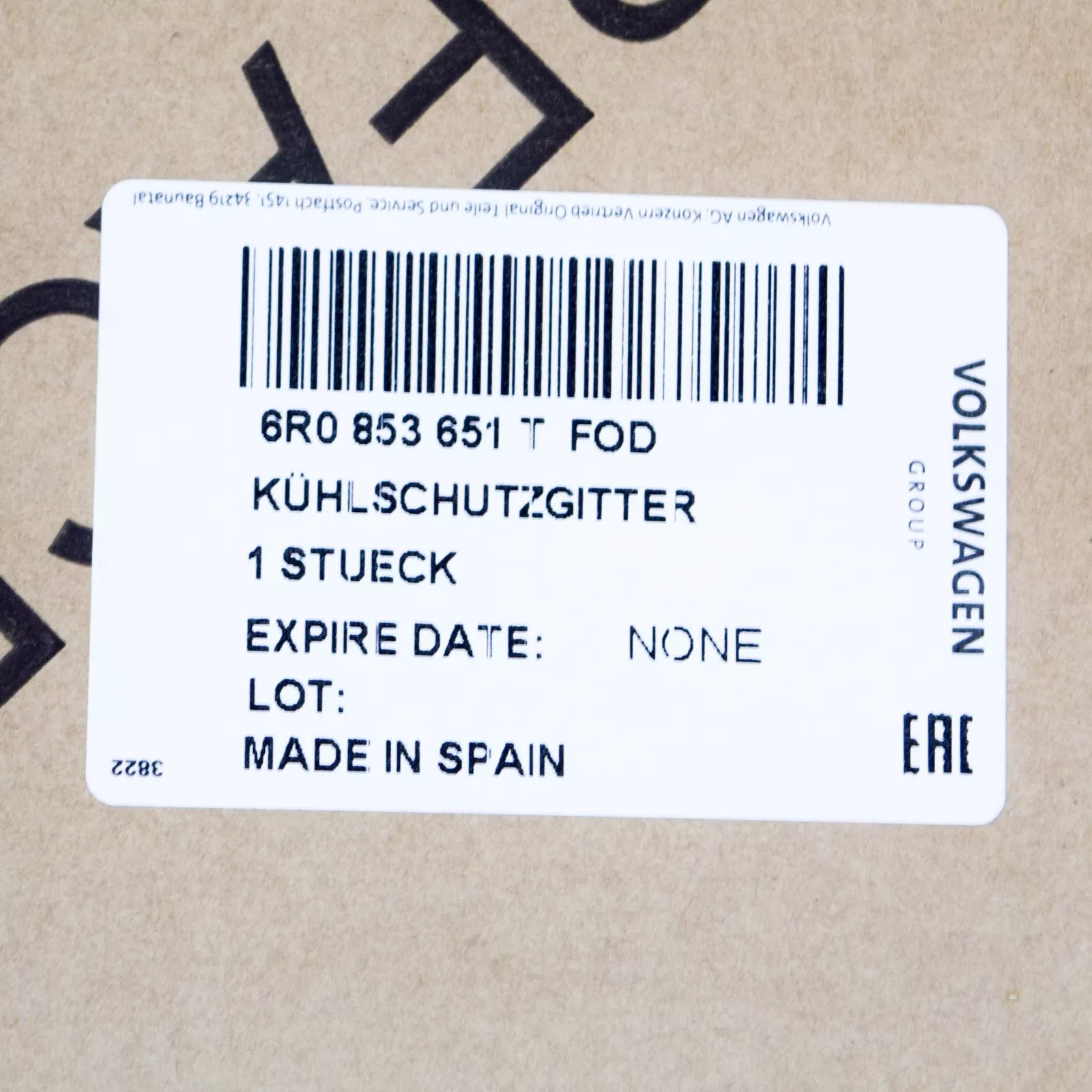 NEW VOLKSWAGEN POLO MK5 6R FRONT BUMPER RADIATOR GRILLE 6R0853651TFOD ORIGINAL