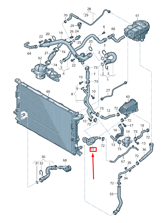 NEW AUDI A6 ALLROAD 4G ENGINE COOLANT HOSE 06E121030B ORIGINAL