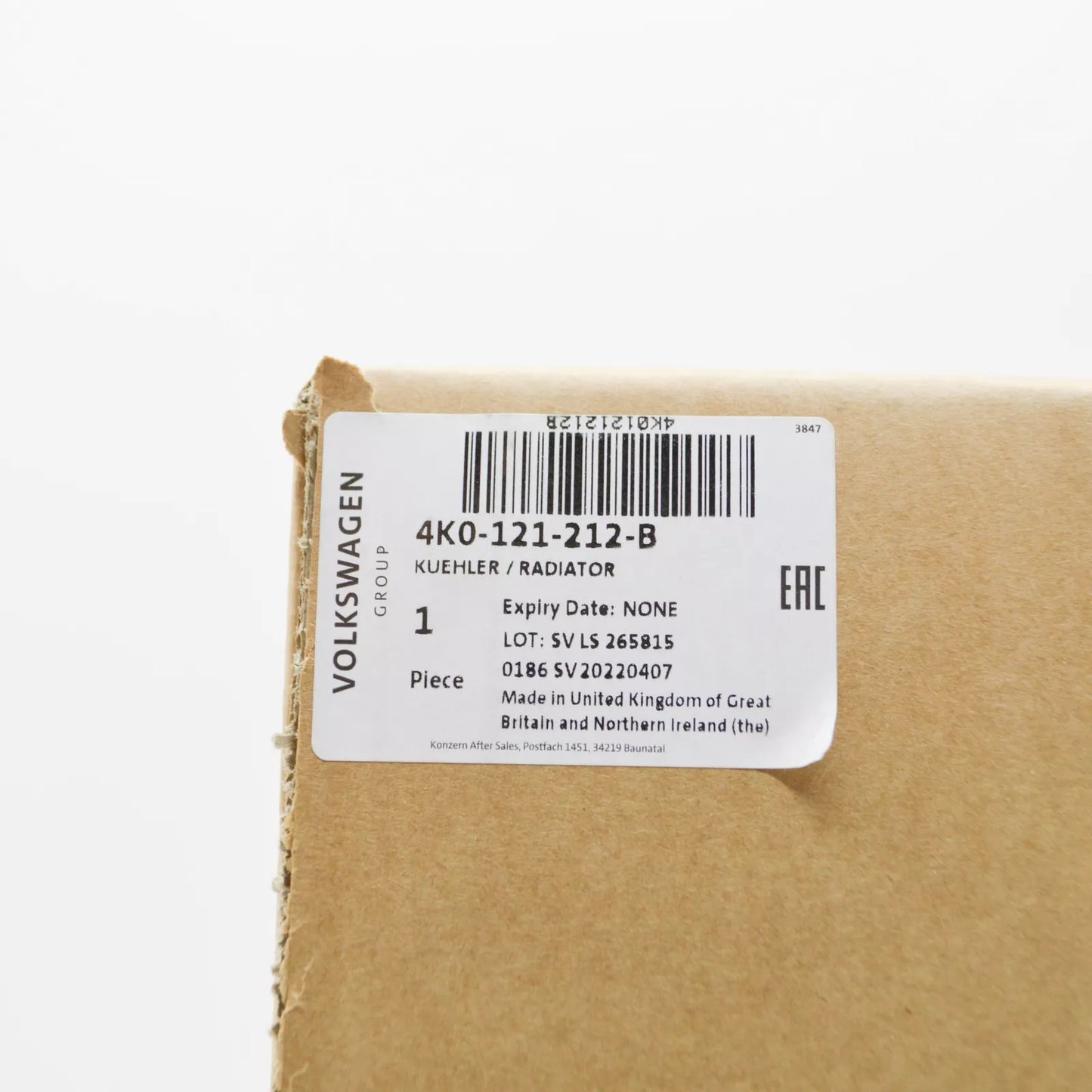 NEW AUDI A6 C8 COOLANT ADDITIONAL COOLER 4K0121212B