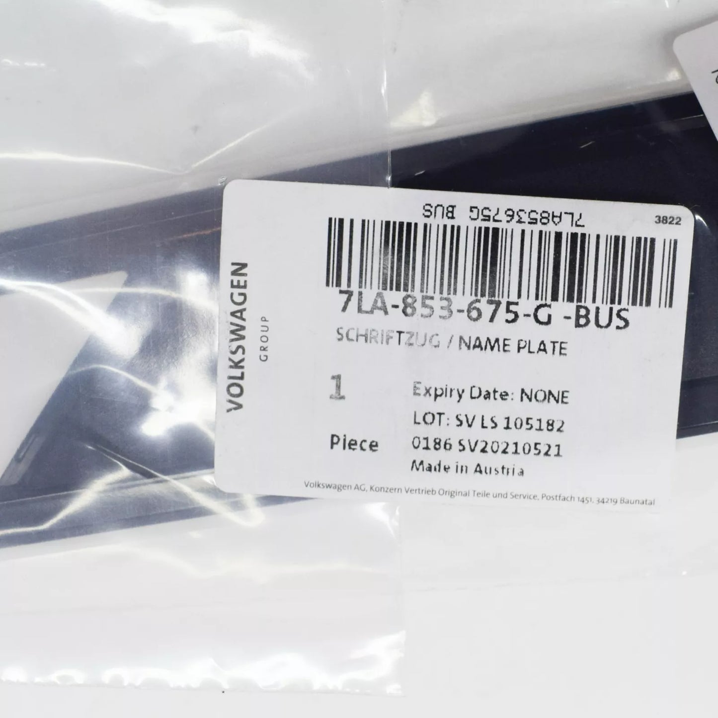 NEW VOLKSWAGEN TRANSPORTER T6 WING LEFT MANUFACTURER BADGE 7LA853675GBUS 2020